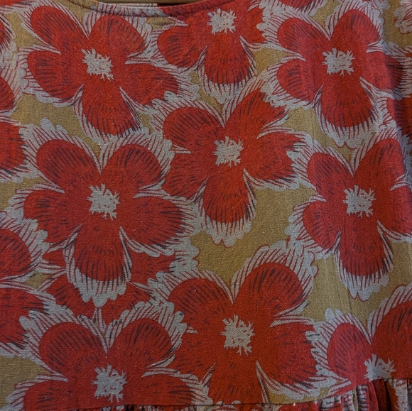 Floral Print Linen Blend Short Sleeve Dress - Picture 6 of 7